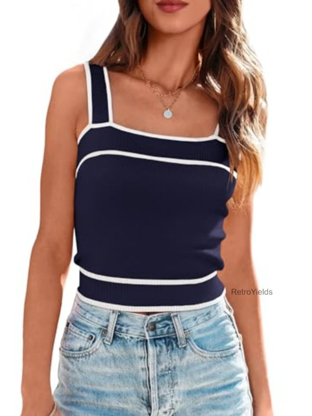 Knit Square Neck Crop Tank Top Sleeveless Y2K Backless Form Fitting Stretch